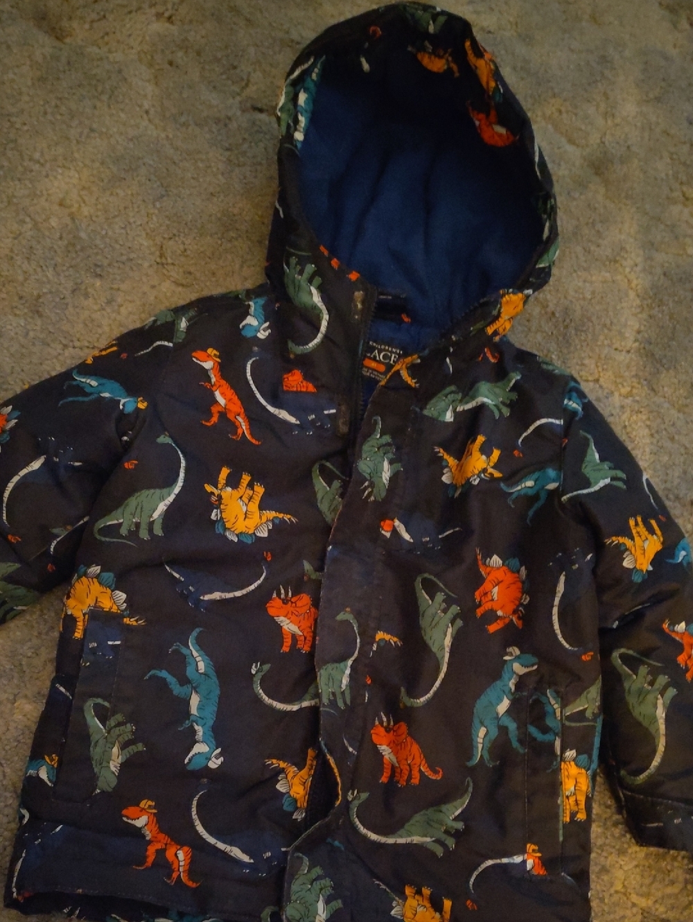 Dino Print Hooded Puffer Jacket - Navy with Multicolor Dinosaurs Boys 4T